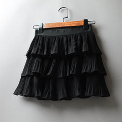 Chiffon Skirt Sweet Anti Exposure Tiered Dress Casual All Matching Elastic WaistbFairy Pleated Skirt