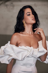 Robe moulante à épaules dénudées et haut tube de couleur unie