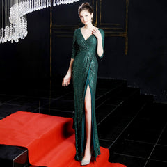 Banquet Elegant Long Long Sleeve Sequ Annual Meeting Aura Queen Fishtail Gownmal Gown