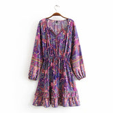 Rayon Positioning Tassel Copper Cylinder Elastic Waist Dress