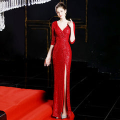 Banquet Elegant Long Long Sleeve Sequ Annual Meeting Aura Queen Fishtail Gownmal Gown
