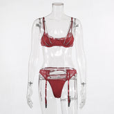 Schweres, handgefertigtes Push-Up-Unterwäsche-Set mit Bruststütze, Spitze und Strasssteinen, dreiteiliges Set