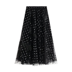 Feather Embroidery Mesh Skirt Sweet Fairy Dress High Waist Bubble Skirt