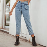 Wear High Waist Work Pocket Denim Pants Pants