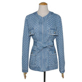 Veste en jean décontractée à col rond et taille haute avec lacets et découpes à manches longues