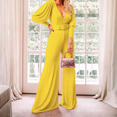 V Neck Long Sleeve High Waist Jumpsuit