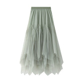 Jupe mi-longue en tulle, jupe trapèze, jupe tutu, jupe longue en maille, jupe plissée asymétrique irrégulière et fraîche