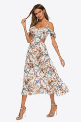 Robe imprimée à découpes et épaules dénudées