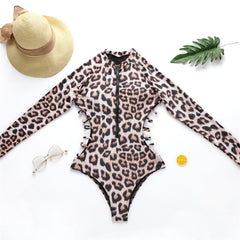 Swimsuit Snake Print Swimsuit Leopard Print One-Piece Bikini Long Sleeve Swimsuit