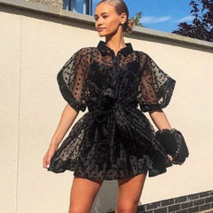 See through Organza Blouse Lining Two Piece Sling Casual Dress Two Piece Set