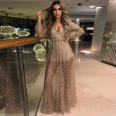 Robe ajourée à découpes, col en V, dos nu, couleur bronze