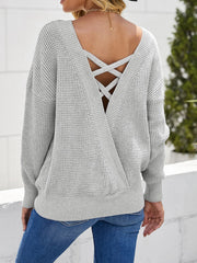 Waffelstrickpullover mit überkreuztem Rücken