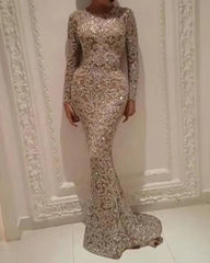 Bronzing Langarm Slim Kleid Abendkleid