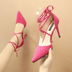 Women's Suede Pointed Toe Cross Strap Bow High