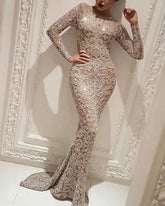 Bronzing Langarm Slim Kleid Abendkleid
