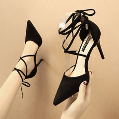 Women's Suede Pointed Toe Cross Strap Bow High