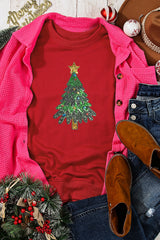 Red Christmas Tree Pattern Crewneck Pullover Graphic Sweatshirt