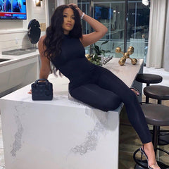 Sleeveless Slim High Top Sports Jumpsuit