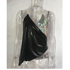 Débardeur à bretelles plongeantes et décolleté plongeant en V avec strass et patchwork de couleurs contrastées