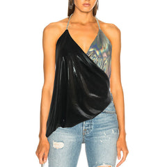 Débardeur à bretelles plongeantes et décolleté plongeant en V avec strass et patchwork de couleurs contrastées