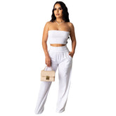 Pleating Tube Top Two Piece Work Pant Vacation