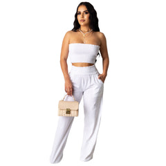 Pleating Tube Top Two Piece Work Pant Vacation