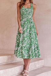 Geblümtes, gekreuztes Midikleid mit Bindeband hinten