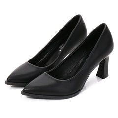 Women's Black Chunky Pointed High Low-cut Soft Heels