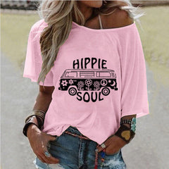 Round Neck Loose Casual T Shirt Printing Tops