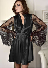Dessous Spitze Durchsichtig Langarm Imitation Ice Silk Robe