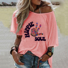 Round Neck Loose Casual T Shirt Printing Tops