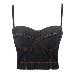 Korsett mit Stäbchen, Denim-Camisole, kurz, schmale Passform, rückenfrei, Innenbekleidung, Base-Tube-Top, Unterwäsche, Oberbekleidung