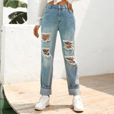 Zerrissene Jeans mit hoher Taille