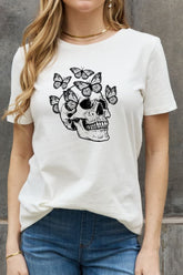 Simply Love Baumwoll-T-Shirt mit Schmetterlings- und Totenkopf-Grafik