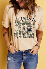 Slogan Graphic Round Neck Cuffed Sleeve Tee