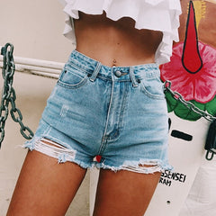Short en jean taille haute déchiré à fente latérale classique rétro