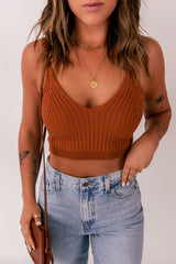 Geripptes, kurzes Strick-Camisole mit U-Ausschnitt