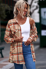 Plaid Button-Up Shacket with Breast Pockets
