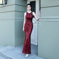 Robe de soirée longue à paillettes en queue de poisson, modèle de voiture, exposition, performance, banquet, étiquette