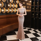 Bankett Elegantes Langes Langarm Pailletten Atmosphäre Königin Fischschwanz Abendkleid