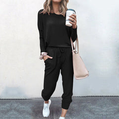 Home Loose Fitting Solid Color Long Sleeves Casual sets