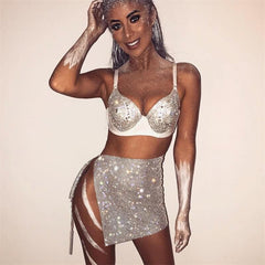 Rhinestone Rhinestone Skirt Hipster Slit Skirt