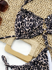 Neckholder-Bikini-Set mit Rüschen und Tribal-Print