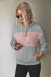 Color Block Drawstring Detail Hoodie