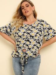 Bluse mit Rundhalsausschnitt und Bindesaum in Übergröße