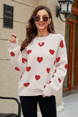 Pull tunique à col rond et manches lanternes à motif cœur