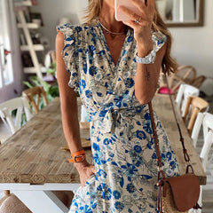Print Lace-up Dress