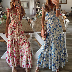 Print Lace-up Dress