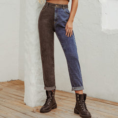 Sarouel rétro slim, jean assorti aux couleurs fraîches, taille haute, coupe droite, pantalon en denim pour l'hiver