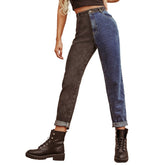 Retro Harem Slim-fitting Cool Color Matching Jeans High Waist Straight-leg Denim Trousers Winter